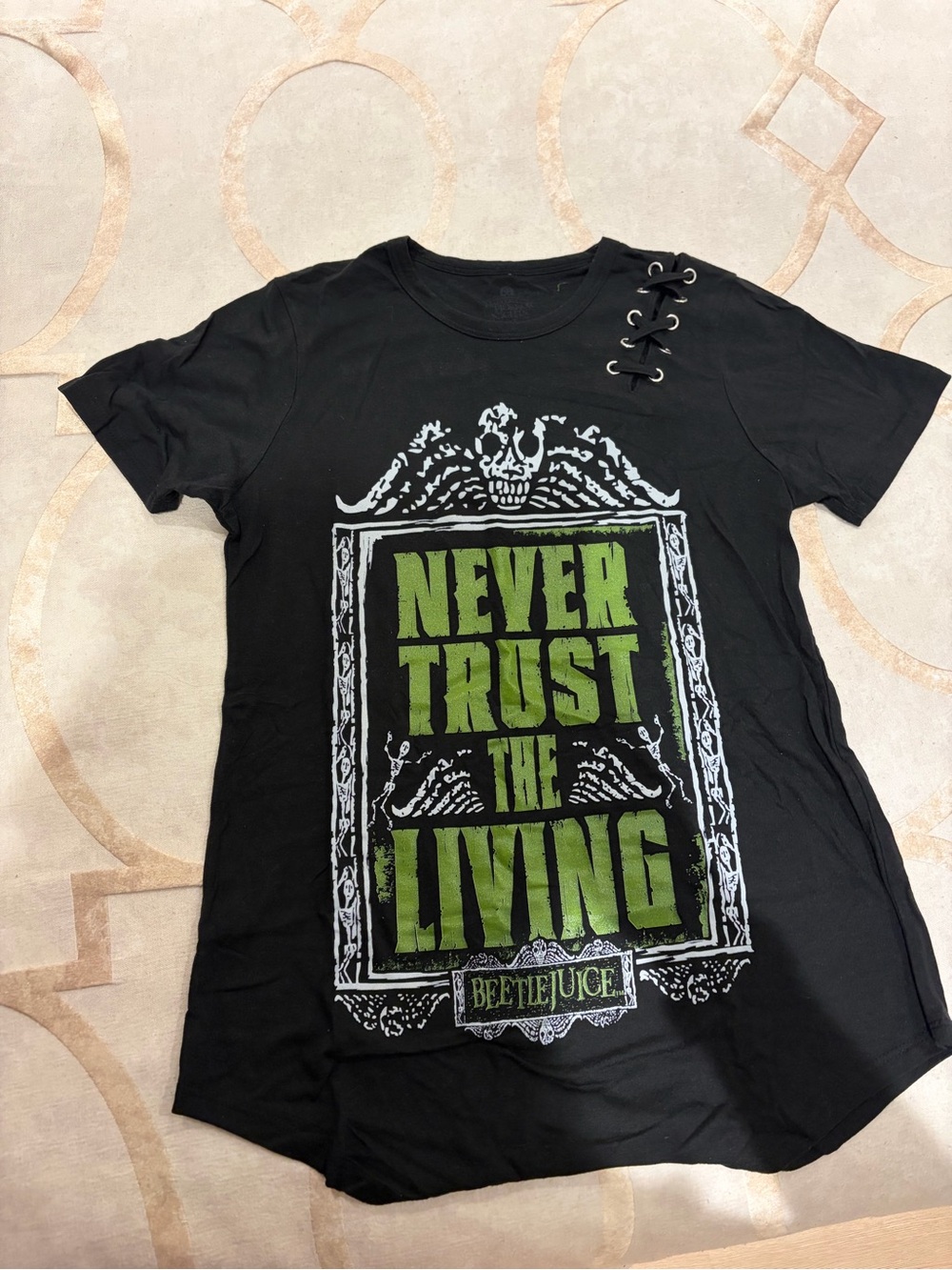 "Never Trust The Living" Beetlejuice Halloween Horror Nights Lace-Up Tee